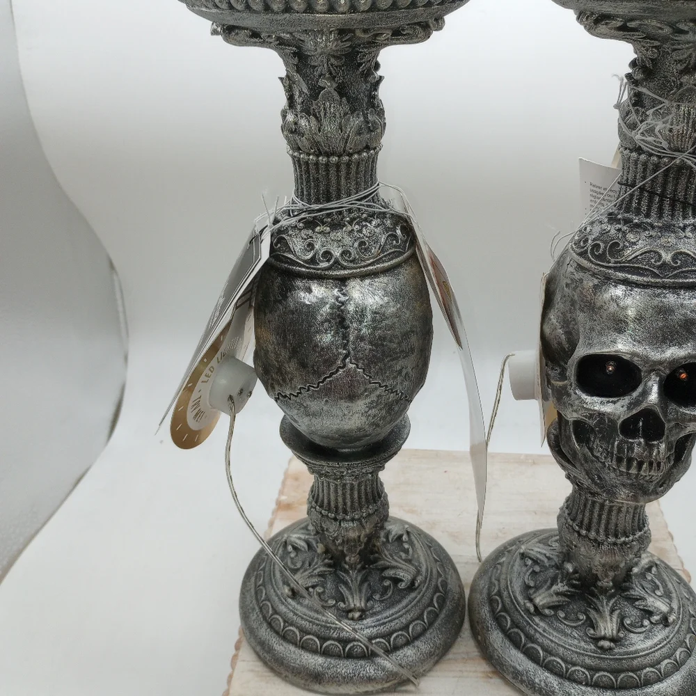 Set Of 2 Large Martha Stewart Skull Led Pillar Candles